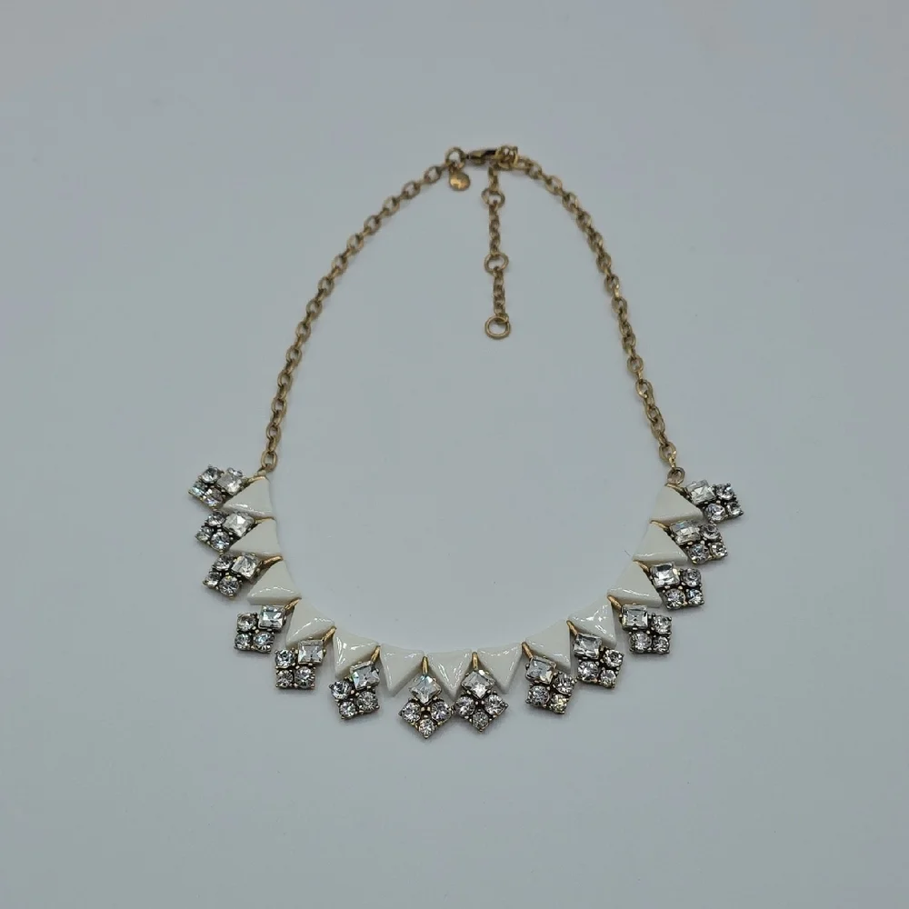 J. Crew Gold and White Lucite And Rhinestone Statement Necklace
